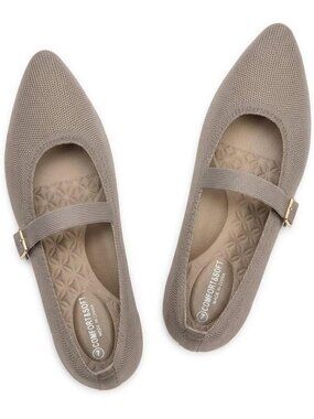 Women's Solid Coffee Mesh Mary Jane Pointed Toe Lightweight Washable Flat Shoes